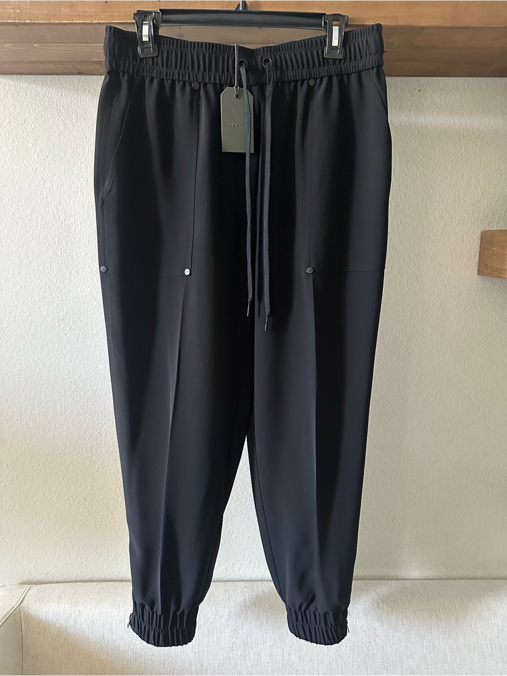 NWT AllSaints Auden Woven Trouser with Cuffed Zipper Hem, Black, Size US 8